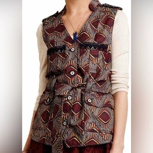 Anthropologie Elevenses Safari Cargo Cotton Linen Vest Size XS